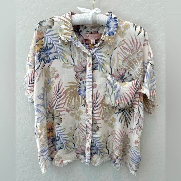PHILOSOPHY | Leaf Print Short Sleeve Button Up Shirt NWT | Large - Picture 1 of 8